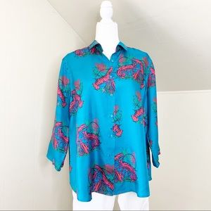 J. Crew Teal and Pink Button Down Shirt